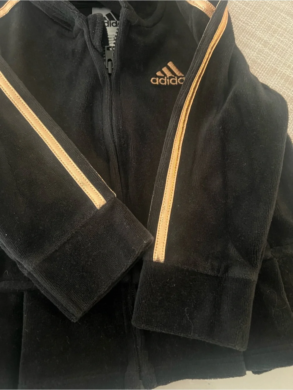 adidas Black Velour Hoodie & Joggers with Gold Trim